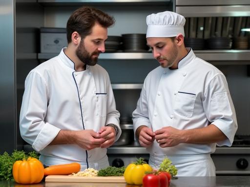 Ein Berater im Gespräch mit einem Koch in einer professionellen Küche