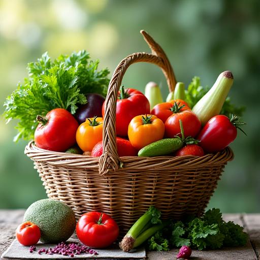Korb gefüllt mit frischem, farbenfrohem Bio-Gemüse