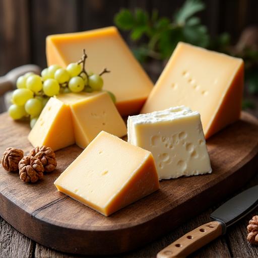 Auswahl an artisanalem Schweizer Käse auf einem Holzbrett